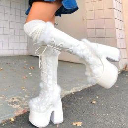 Boots Ippeum Bratz chaussures Bleu Vigilance Chunky Platform Boots Lolita White Snow Plux Gothic Knee Boats Y2k Doll pour femmes