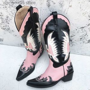 Bottes ippeum country western women cowboy bottes pour femme chaussures en cuir mi-mollet bottes de cowgirl rose t230713