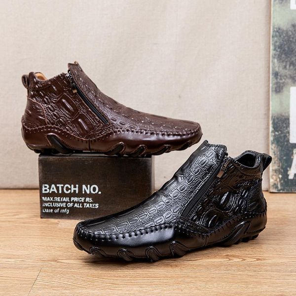 Bottes italien Généhes en cuir Hommes Boots Business Hiver / Spring Zipper / Laceup British High Boot Mens Crocode Crocodile Boots