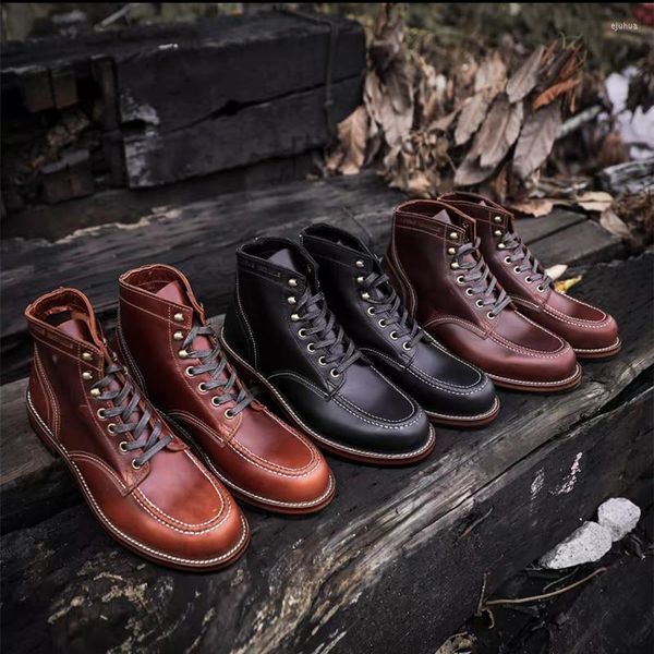 Botas japonesas Otoño Invierno Hombres de alta calidad Zapatos de cuero de vaca Vintage Británico Hecho a mano Tobillo Herramientas Desierto Motocicleta