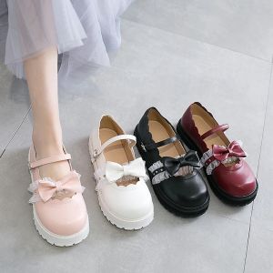 Botas zapatos japoneses dulces lolita rosa blanco rojo negro arco harajuku tacones mujeres zapatos lindos zapatos de mujeres coreanas