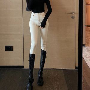 Bottes Jeans Femmes printemps 2023 Fashion Beige High Leggings Leggings Skinny Label Pantalon Pantalon Boots Pantalon