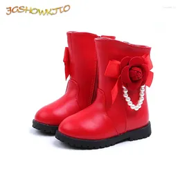 Bottes Jgshowkito Hiver Rubber pour les filles Coton chaud à l'intérieur de grands enfants avec des fleurs Princesse perlée Sweet Enfants