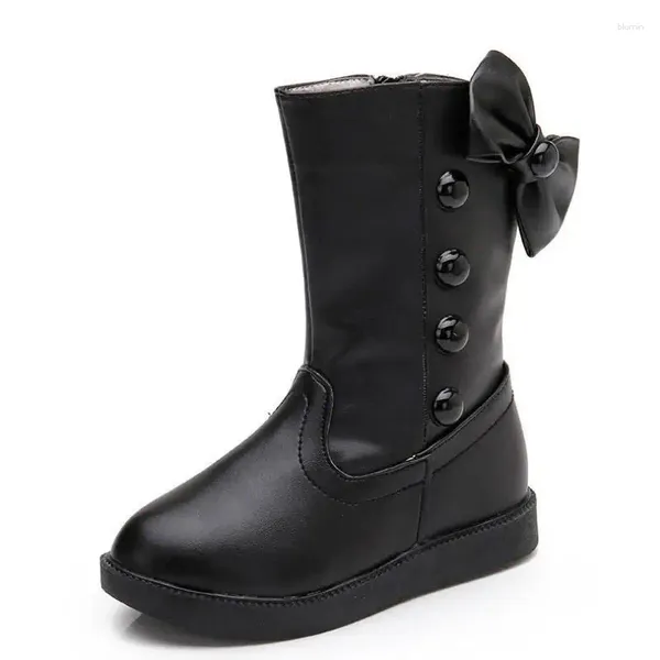 Boots jgvikoto filles mode hiver neige chaude pour enfants enfants pu en cuir étanche à nœud arc avec bouton