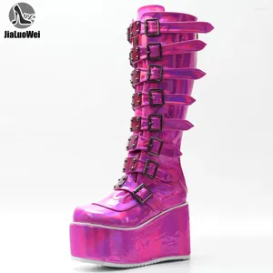 Boots JiaUowei 11cm talon de haut Style gothique cool Punk Calf Halloween confortable plate-forme plate talons femme chaussures