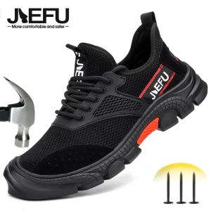 Laarzen jiefu stalen teen veiligheidsschoenen voor mannen dames rubber zool niet -slip werk sneakers duurzaam constructie schoeisel
