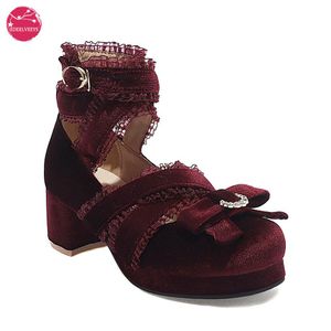 Laarzen jk fee lolita schoenen kudde gold veet boog platform Mary Jane Cross -band pompen gladiator cosplay feest rood groen zwart