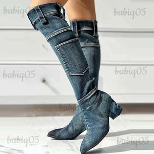 Bottes KarinLuna flambant neuf 2023 Denim sur le genou femmes bottes Sexy bas talons carrés sans lacet femme chaussures bottes longues pour la fête T231121