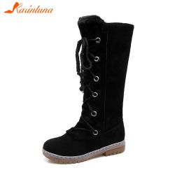 Boots karinluna plus taille 3446 femmes bottes fourrures dames chaussures chaudes hiverne femme laceup midcalf bottes