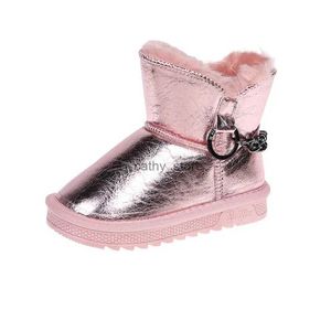 Botas Niños Cadena Botas de nieve Felpa Charol Niño Niña Slip On Zapatos 2021 Invierno Niño Afuera Cálido Punta Redonda Caminar Zapato Tamaño 27-36L231218