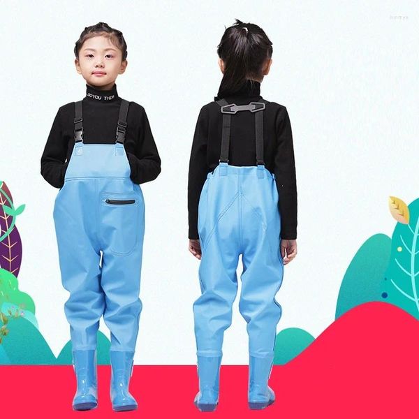 Bottes de pêche pour enfants, bottes de pêche, cuissardes pour filles et garçons, body imperméable en PVC, fournitures d'extérieur pour enfants, pied maximum 22cm (8,65 pouces)