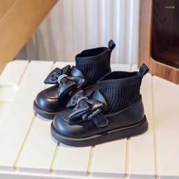 Bottes enfants filles chaussettes PU cuir mat tout-petits noir tout-match cheville mode casual nœud papillon enfants chaussures habillées d'école