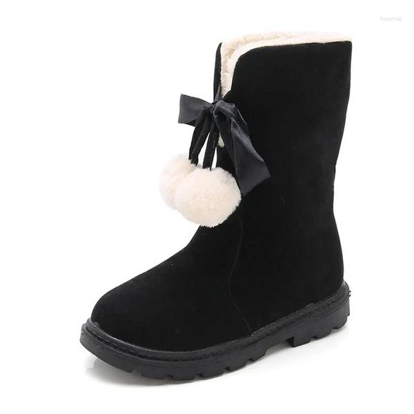 Botas Niñas Niñas Cálidas P Lining Medio CALF ARRIBA DE INVIERNO Moda Fur Bola Decoración de bola Tamaño de nieve 26-37 Entrega de caída Maternidad OTX2B