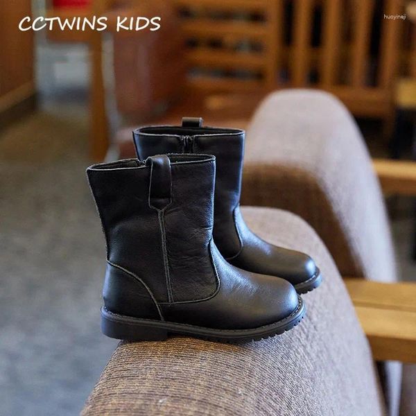 Boots Kids Shoes 2024 Autumn Children Genuine Leather Baby Girls Fashion Mid Middler Brand FB1705