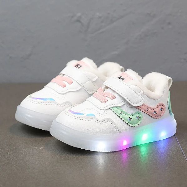 Bottes enfants chaussures garçons peluche coton LED pour la chaleur filles jeunes enfants petit blanc marche 231030