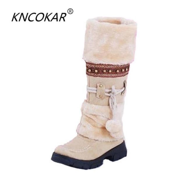 Botas Kncokar Nuevo invierno Botas calientes de piel espesa botas de tacón alto zapatos de mujer Moda sexy botas de nieve largas talla 3543 ventas calientes