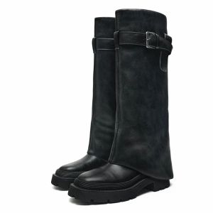 Botas Botas Altas Botas Mujeres Moda Slip On Ladies Low Heel Knight Boots 2024 Nuevos botines de motos para mujeres de invierno de otoño