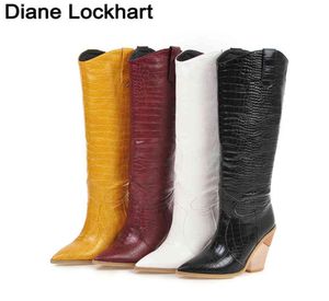 Boots Knee High Western Cowboy pour les femmes Long Winter Pointed Toe Cowgirl Heges Motorcycle noir Jaune blanc 2209016731037