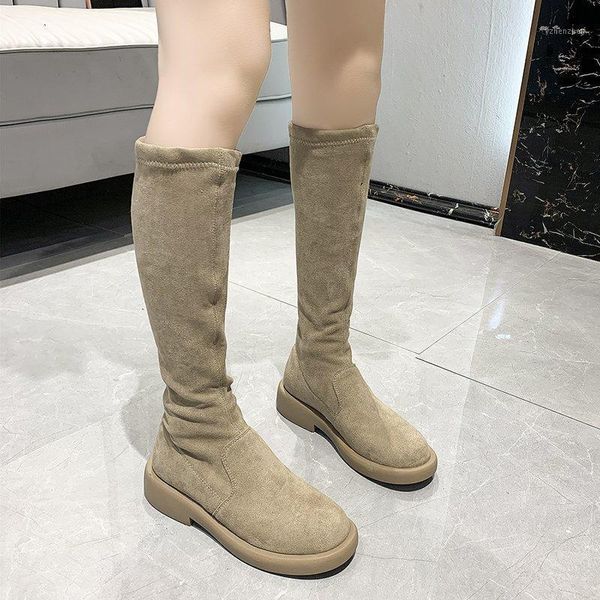 Bottes Genou Haute Femme Chaussures 2023 Suede Long Winter Warm Thigh Black Khaki Femmes Bottes1