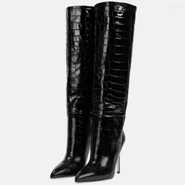 Boots Knee High Women Snake Leather Sexy Point Tall Tall Long Party Chaussures Femme 2024 TRANDES