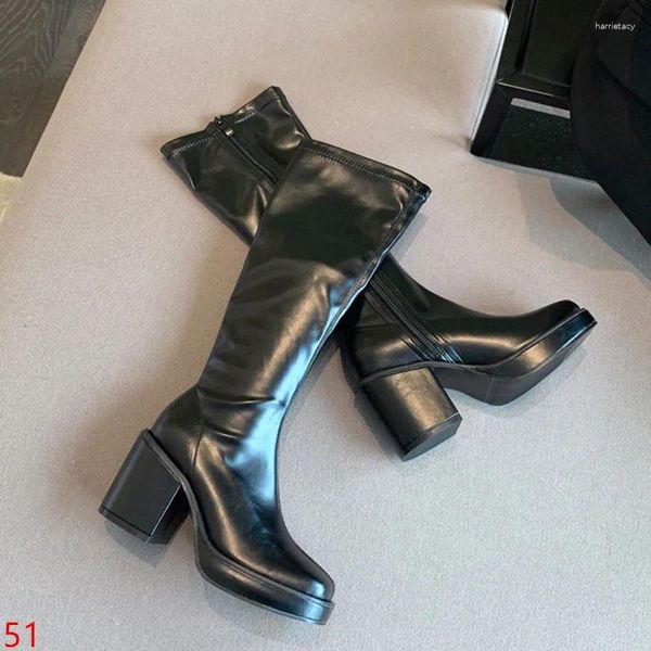 Boots Knee High Women Square Heels Casual Winter Long Boot Chaussures Dames Designer Round Toe Zip Fashion Cool Knight Bootties