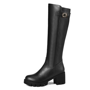 Bottes au genou femmes chaussures d'hiver boucle rétro femmes botte de neige talons carrés fourrure chaud longue grande taille 221203