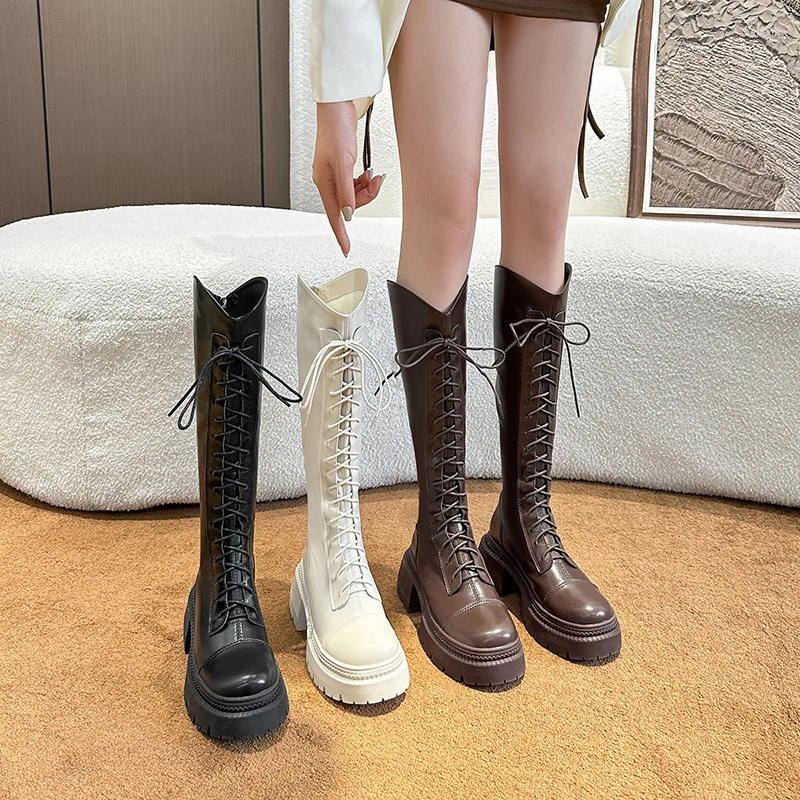 Boots Knight Kadınlar için Baharatlı Kızlar Uzun Kalın Tum Straps Diz Yüksek Seksi Stil Ayakkabı Pompaları 41-166