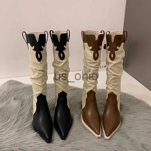 Boots Knight Women Boots White Western Cowboy Chaussures pointues Gnee High Long Boots Broidered Ins Fashion Gothic Ladies Chaussures J230811