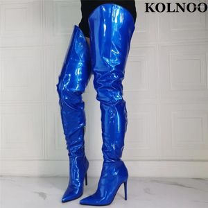 Boots Kolnoo Handmade 2024 Femme Femme High-High Bling Leather Evening Sexy Club Over Knee Fashion Prom Prom Winter Chaussures