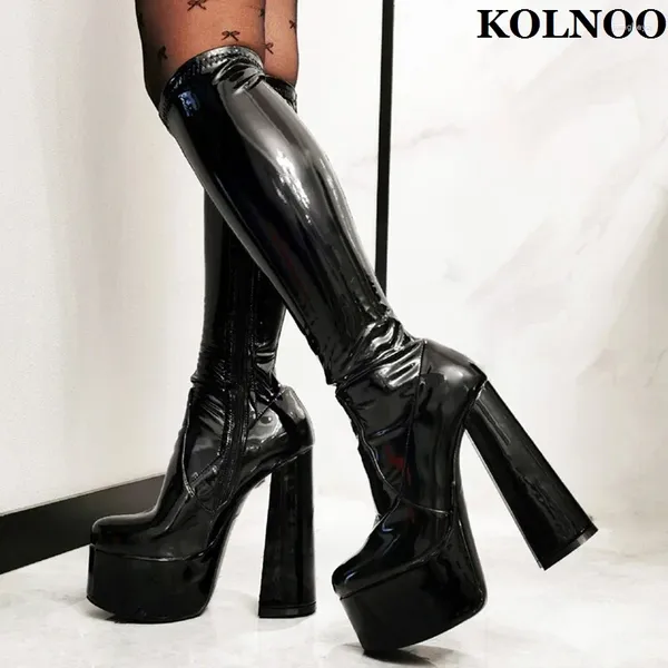 Boots Kolnoo Femme 16 cm Chunky Talons Knee 5.5cm Platform Real Pos Halmies Boties Club Club Fashion Prom Chaussures