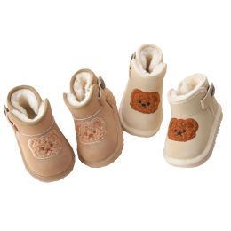 Boots Korean Baby Boots Bear Plush Lining Warm Winter Shoes for Kids Strape Thicken Children Snow Boots for Girls Boys