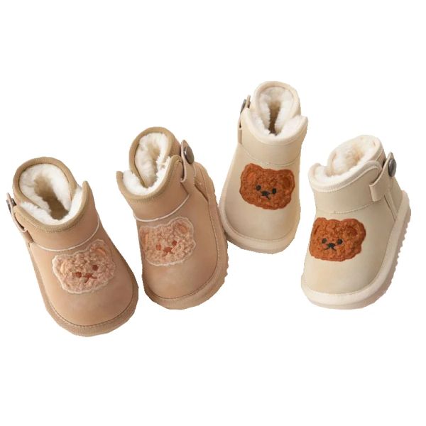 Botas Botas de bebé coreana Bear Linaza de lujo Zapatos de invierno cálidos para niños Engrosar a los niños Botas de nieve para niñas