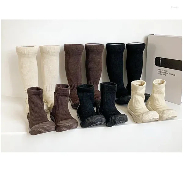 Bottes coréennes filles chaussures chaussettes tricotées pour enfants respirant enfants genou-haute mode solide princesse sans lacet Botines