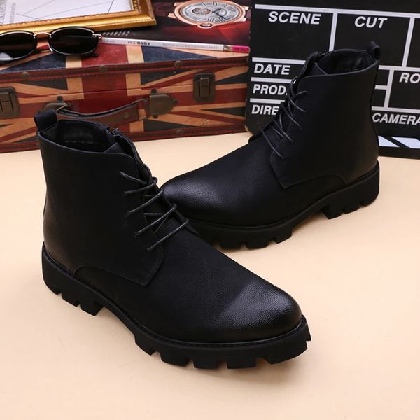 Bottes Style coréen hommes bottes à plate-forme décontractées chaussures en cuir véritable fourrure chaude hiver neige bottines noir cheville botas hombre chaussure 231121
