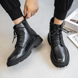 Laarzen Koreaanse stijl heren Leisure zwart platform trend originele lederen schoenen lente herfst enkel boot cowboy bota's hombre zapatos