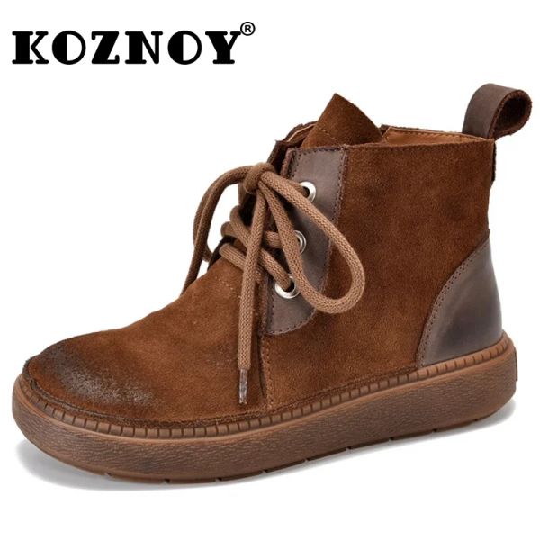 Boots Koznoy 3cm Nouveau vache en daim naturel en cuir authentique en cuir bottines Maboferie Femmes confortables Spring Spring