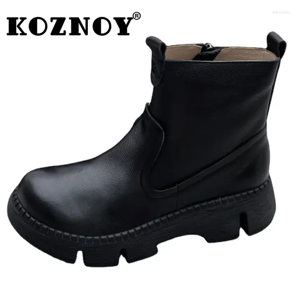 Bottes Koznoy 4.5cm vache daim véritable cuir chaud automne appartements cheville en caoutchouc confortable mocassins compensés printemps hiver peluche femmes chaussures