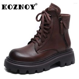 Bottes Koznoy 5,5 cm Vache en peluche d'hiver Veurs authentiques Cuir Printemps Automne ethnique Plateforme de cheville Motorcycle de cheville British Chaussures chaudes