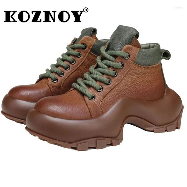 BOTAS KOZNOY 6.5cm Plataforma de mujer cuña Natural de cuero genuino Británicos Roma Boties Autumn Shoes