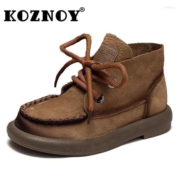 Botas Koznoy Lofers para mujer 3 cm Retro Cuero genuino Tobillo Británico Otoño Invierno Mocasines de felpa Zapatos planos con suela de goma