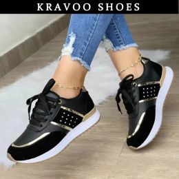 Boots Kravoo Sneakers Femme Platform Chaussures Cuir Patchwork Femme Chaussures décontractées Chaussures Sport Madies Outdoor Running Vulcanisé Chaussures