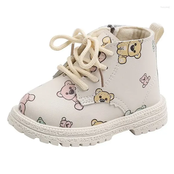 Botas Kruleepo Infant Girls Boys Dibujos animados Oso Corto Niños Niños Peluche Cálido Nieve Otoño Invierno PU Zapatos casuales