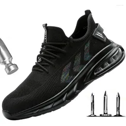 Bottes Protection du travail hommes tête en acier Anti-impact Anti-crevaison quatre saisons respirant léger coussin d'air chaussures de travail de sécurité D127