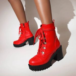 Bottes Lace Up Up Sexy Foot's Boot Winter Fashion Platform Boots Punk Punk High Heels Noir blanc rouge Boots