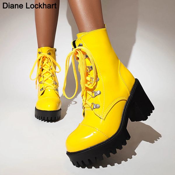 Bottes Lace Up Up Sexy Foot's Boot Winter Fashion Platform Boots Punk Punk High Talons Boots Boots blancs jaunes noir