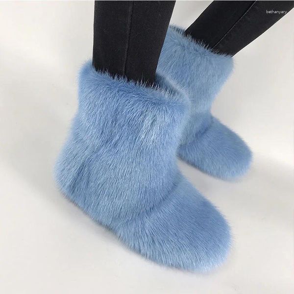 Botas Damas Fur 2024 Moda de mujeres de lujo de invierno Fashion Fashion sin deslizamiento de tubo medio caliente