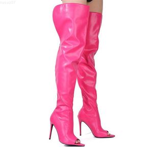 Laarzen Dames Over De Knie Laarzen 2023 Nieuwe Hoge Hak Sexy Grote Maat Vis Mond Stiletto Party Vrouwen Laarzen Elegante vrouw Hakken Schoenen L230712