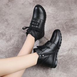 Boots dames plus taille 3543 Boots en cuir noir Sneakers de haut pour femme