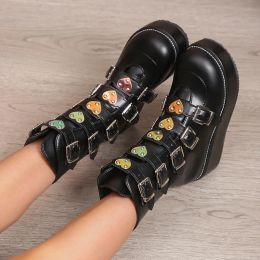 Boots dames plate-forme punk rock bottes hautheed bottes épaisses plates