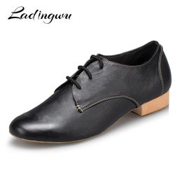 Boots Ladingwu 2018 Chaussures de danse salsa masque moderne chaussures de danse latine tango chaussures de danse hommes noirs en cuir authentique talon 2,5 cm